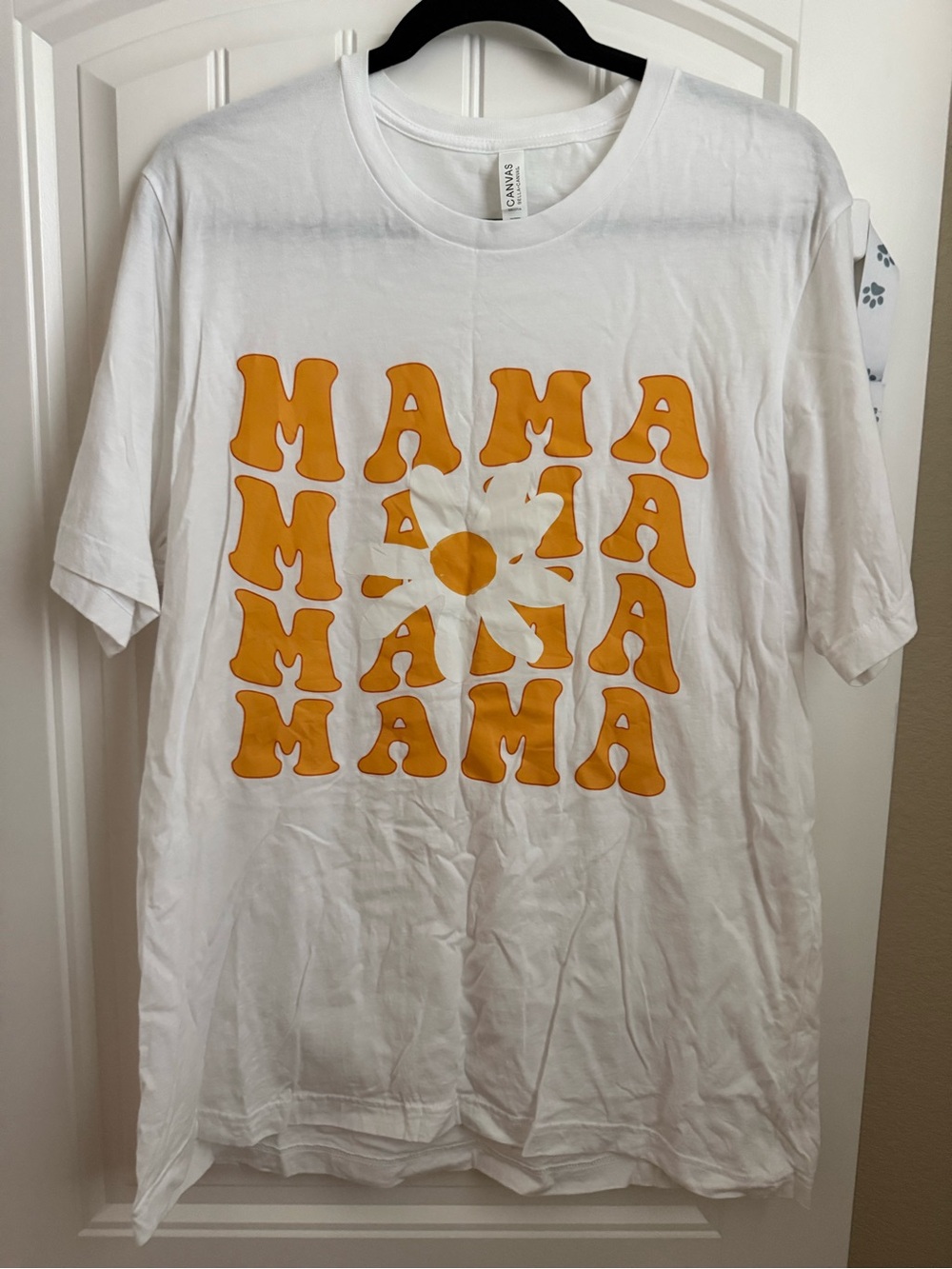 Bella Canvas White Tee with Yellow 'MAMA' Daisy Graphic
